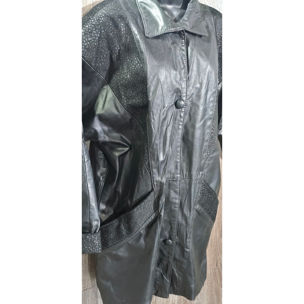 Vintage Gino di Giorgio Leather Coat Jacket Black‎ Medium Snake Accents